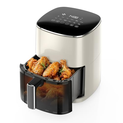 Image of OLIXIS 12-in-1 Air Fryer 6.34 Quarts, Visable Airfryer with Window, 400F, Roast, Reheat, Dehydrate, Bake, Steam, Fries, Custard, Chicken, Wings, Sea Food, Vegetabels, Pearl White