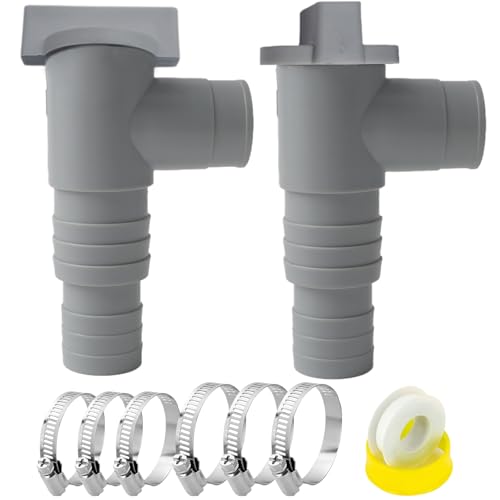 BDHYYM Absperrhahn für Pools mit 32mm Schlauchanschluss,Pool Schlauch 32 Absperrventil,PVC Rohr 32mm Wartungs Pool zubehör mit 6 Schlauchklemmen für Oberirdische Pool und Poolpumpe Wartung (2er-Set)