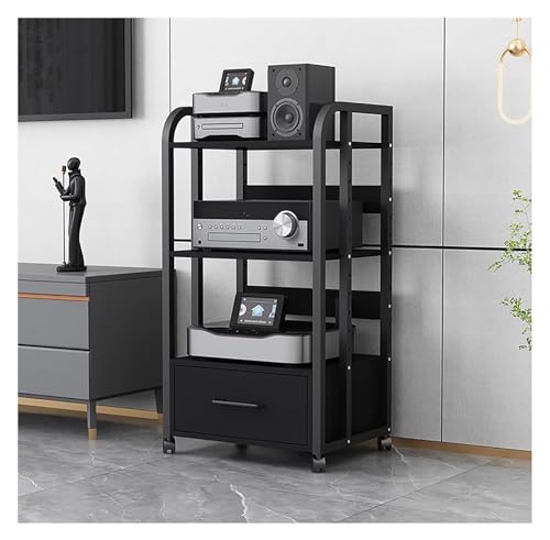 JYHHCYS Home Stereo Rack System with Height-Adjustable Shelf & Wheels, Heavy Duty Audio/Video Component Cabinet for Amplifiers/Players/TV Accessories (Color : 3 Tier-with drawer-100cm)