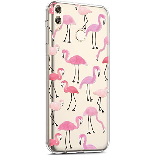 Surakey Case for Huawei Honor 8X Ultra Slim TPU Soft Silicone Crystal Clear Transparent Case Floewr Cute Animal Pattern Skin Bumper Protector Case Cover for Huawei Honor 8X,Pink flamingo