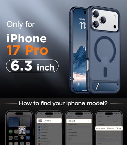 Image of Designed for iPhone 17 Pro Case, [Built-in Invisible Kickstand][Compatible with MagSafe][Military Grade Shockproof] Slim Translucent Matte Phone Case 6.3 inch (Blue)