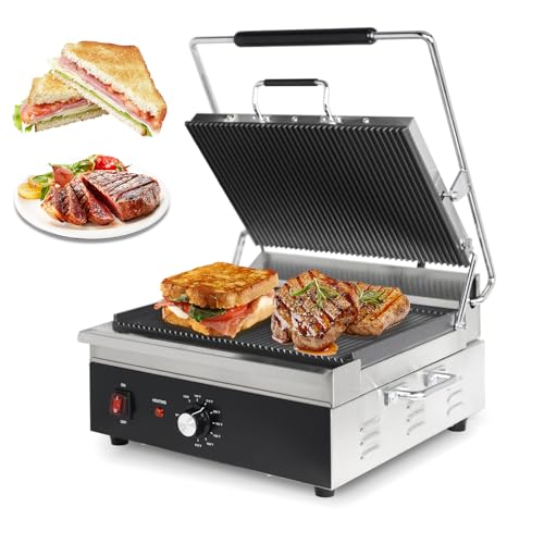 EASYROSE Panini Press Sandwich Maker 6 Slice Commercial Sandwich Press Grill, Electric Panini Maker with 15