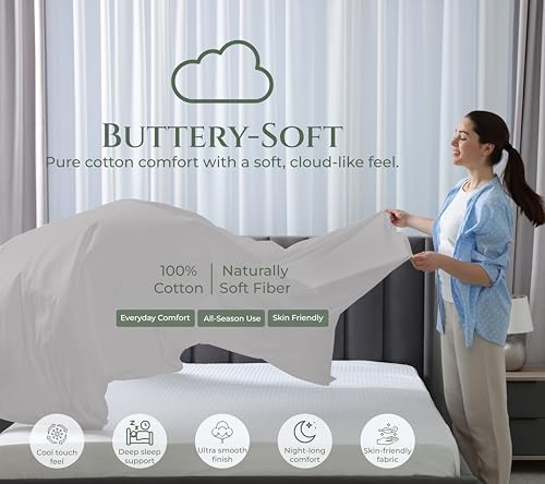 Image of Royale Linens 100% Organic Cotton Full Size Flat Sheet Only - Percale Top Sheets - Full Flat Sheet Sold Separately - Lightweight & Super Soft 100% Cotton Silver Bed Sheets Only (81 inch x 96 inch, Silver)
