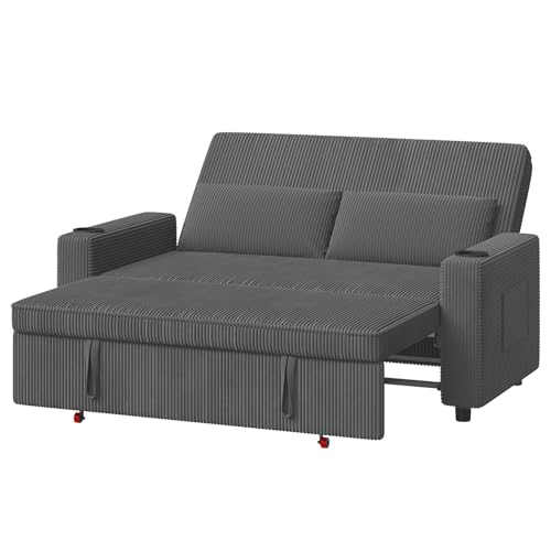 Devoko Sofá Cama Convertible, Loveseat de 2 Plazas con Descansaespaldas Ajustable, Sofá Pequeño Retráctil de Tela de Corduroy Moderna, Color Gris, para Sala de Estar y Dormitorio，159,7 cm