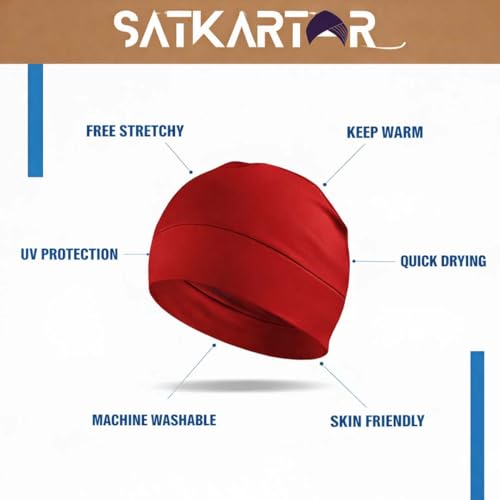 Image of SATKARTAR Cotton Lycra Beanie Skull Cap | Soft, Stretchable Sleep Hat & Helmet Liner | Ideal for Biking, Cycling & Sports - Unisex