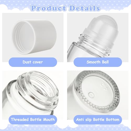 12 PCS 50ML Round Glass Empty Roller Bottles, Refillable Roller Ball Applicator Glass Deodorant Roller Bottle with Lid, Roll On Bottles Containers for Perfume, Essential Oils, Cosmetic3