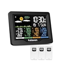 Kalawen Weather Station with Outdoor Indoor Sensor, MSF Wireless Digital Alarm Clock, Barometer, Temperature, Humidity Monitor, Weather Forecast for Home Garden