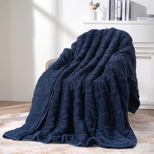 Image of Topblan Weighted Blanket for Adults, 60 inch x 80 inch 15lbs, Soft Sherpa Queen Size Heavy Blanket with 3D Jacquard Flannel Fleece Weighted Blankets for Couch and Bed