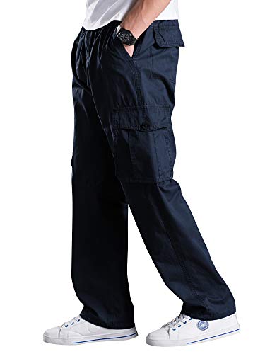 Lanesra Men's Boys Full Elastic Waist Casual Cargo Pants Relaxed Fit Lightweight Pull On Workwear Pant2