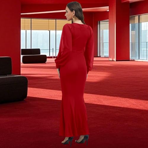 Image of Women's Elegant Formal Mermaid Maxi Dress Off Shoulder Long Sleeve Wedding Split Evening Gown Prom Cocktail Party Dresses