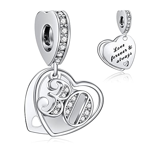 NINGAN 30 Numero significativo di ciondoli per Pandora Charm 925 Ciondoli in argento Collana con perline, Charm pendente per compleanno Anniversario Festa della mamma