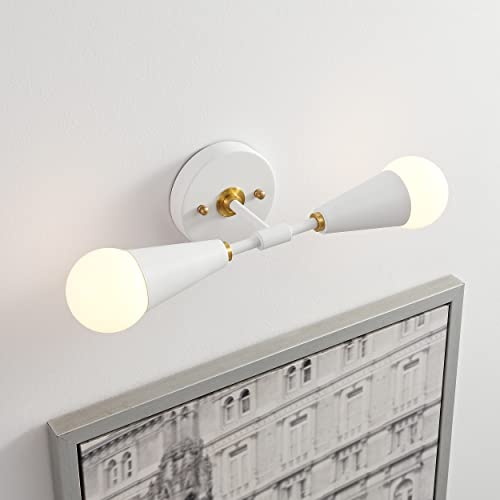 Image of BRIGHTTIA Vicky 2 Light Cone Socket Wall Sconce - Mid Century Modern Fixture for Wall & Ceiling - Minimalist Edison Lamp for Hallway and Bathroom Vanity - White & Gold (BW0027-2WG)