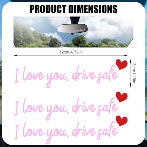 Image of Gosknor 6pcs I Love You Drive Safe Rearview Mirror Decal, Drive Safe Sticker Funny Rear View Mirror Sticker Vinyl Car Window Vanity Decoration Accessories (Pink)
