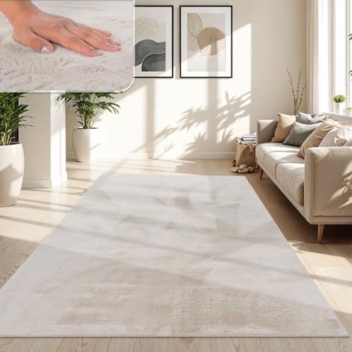 TT Home Alfombra De Pelo Largo para Salón, Lavable, Shaggy Suave, En Beige Crema, Tamaño:120x160 cm