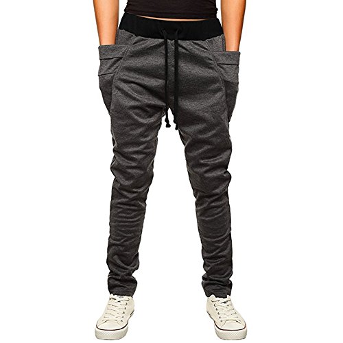 Chen Men's Harem Casual Baggy Hiphop Dance Jogger Sweatpants Trousers Dark Grey