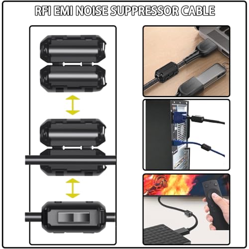 YUJUVI Ferritkern Set klappferrit Entstörfilter 48 Stück EMI Filter Kabel Clip 6 Wert Ferritkerne kabelclip Set für Kabel RFI, EMI, USB, 3 mm, 5 mm, 7 mm, 7 mm, 9 mm, 13 mm, mit Aufbewahrungsbox