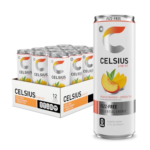 CELSIUS Fizz Free Peach Mango Green Tea, Sugar Free Energy Drink...