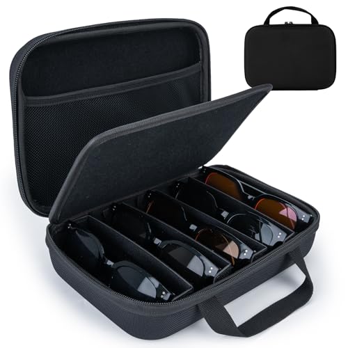 Fonwill Organizador de óculos de sol de viagem, estojo rígido para óculos Ray-Ban Meta Wayfarer/Skyler/Headliner, presente para homens e mulheres (preto)