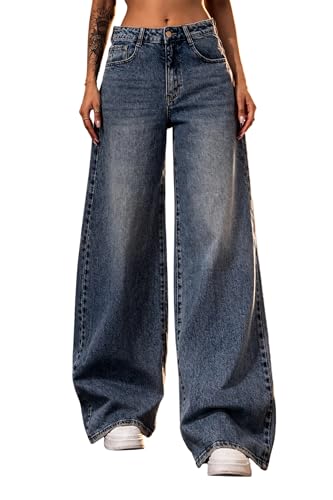 Image of KOTTY Women's Wide Leg Denim Jeans | Loose Fit High Rise Baggy Style Jeans for Women