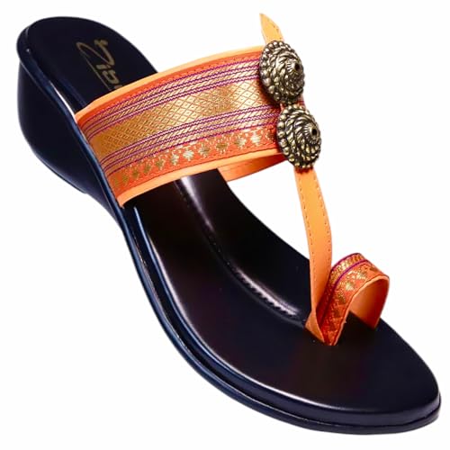 Image of Women's Synthetic Leather Comfort Fashion Sandal | Colour - Black-Maroon | Size - P