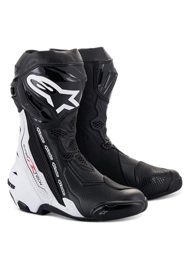 Alpinestars Supertech R Vented Racing Motorcycle Boots, CE-Certified, Lightweight, Advanced Ventilation & Grip, 44, Black/White
