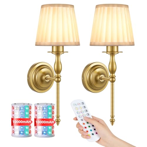 Image of 10000mAh Battery Operated Wall Sconce Set of 2,Rechargeable Wall Sconces set of Two,Vintage Gold Sconces Wall Decor,Wireless Wall Lamp,Cordless Wall Lights Living Room Bedroom (Not Peel and Stick on)