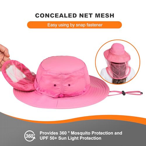 Image of Mosquito Head Net Hat - Bug Cap UPF 50+ Sun Protection with Hidden Netting for Beekeeping Hiking Women