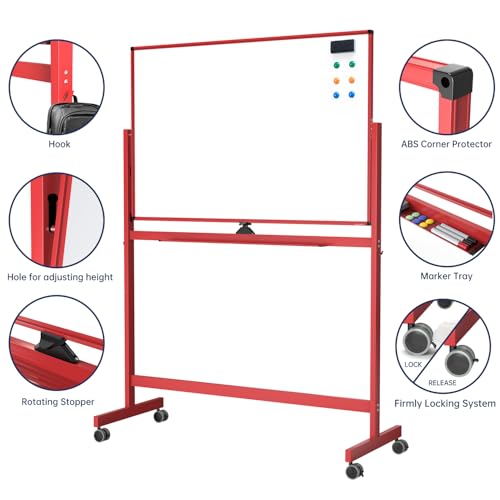Image of TSJ OFFICE Large Rolling Whiteboard - Dry Erase Magnetic 48 x 32 Inches White Board Height Adjust Double Sides Mobile Portable Easel on Wheels, Dry Erase Board with Stand for Office, Home & Classroom