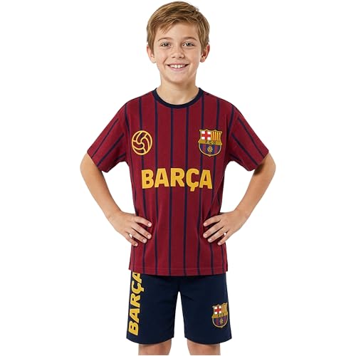 Get Trend FC Barcelona Pijama Niño 7 14 Años, Conjunto Verano Niño, Camiseta Manga Corta y Pantalón Corto 100% Algodón, Regalo Futbol (Barcelona, Burdeos/Azul Marino, 13 14 Años)