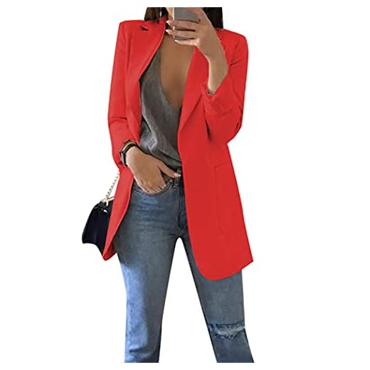 OMZIN Blazers Casuales para Mujer Frente Abierto Manga Cuello De Solapa Trabajo Oficina Chaqueta Chaqueta Informal De Gran Tamaño Abrigo Rojo XXL