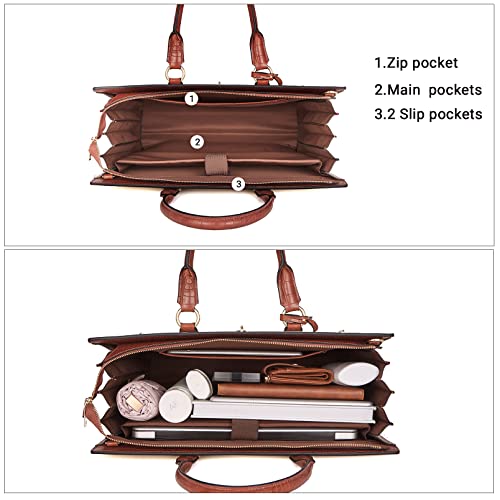 Telena Laptop Tote Bag for Women, 15.6 Inch Shoulder Tote Bag Leather Briefcase for Women, Large Capacity Handbag Bags2
