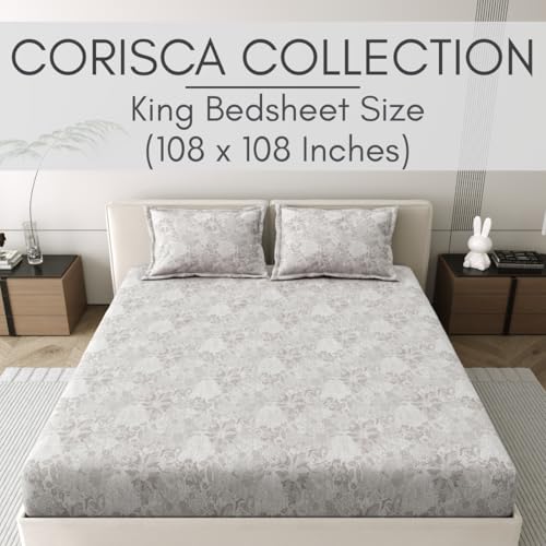 Image of Mafatlal 186 Tc Corsica Pure Cotton Bedsheet King Size | 274 X 274 Cm | Summer Comfortable Sabana for Soft Comfortable Sleep | Includes 2 Pillow Covers | White Down