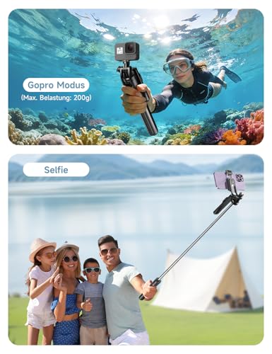 170cm Handy Stativ mit 2 Licht, Selfie Stick mit Fernbedienung, 360° Drehbarer Handystativhalter, Stativ für Smartphone/iPhone/Android/Samsung/Sportkamera, Tripod für Travel, Abnehmbarer Handyhalter