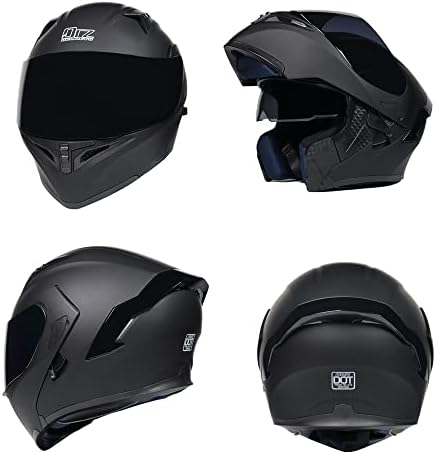 Woljay Full Face Flip Up Motorcycle Modular Helmet Integrated Motorbike Dual Visor for Adults Men Women Moped Street Racing DOT Approved (Matte Black-Smoke Visor, Large) - 1
