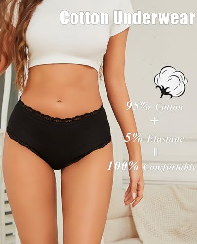 Image of Sth Big Cotton Underwear for Women High Waisted Womens Underwear Pack Sexy Lace Edge Bikini Cheeky Panties Girls Brief