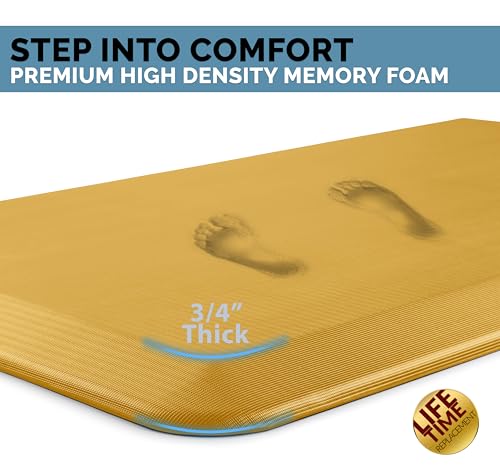 ComfiLife Anti Fatigue Floor Mat – 3/4 Inch Thick Kitchen Mats for Floor, Standing Desk Mat, Kitchen Rug – Comfort at Home, Office – Durable – Stain Resistant – Non-Slip Bottom (20" x 39", Mustard)