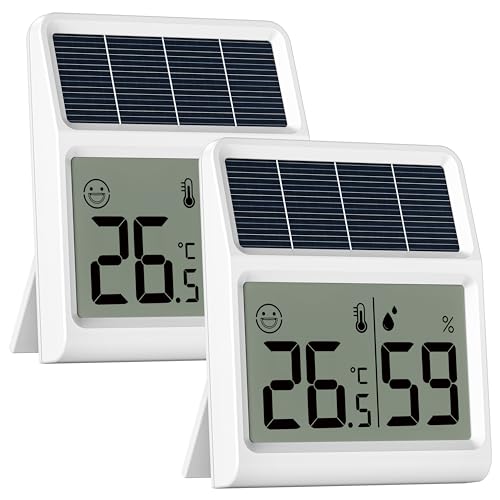 Solar Hygrometer, Thermometer innen mit Raumlicht-Betrieb, Luftfeuchtigkeitsmesser Raumthermometer, Keine Batterie, Keine Funktion Ohne Licht, Weiß...