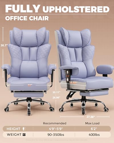 Image of GTPLAYER Big and Tall Office Chair, Wide Ergonomic Gaming Chair with Deluxe Embossing Designed Leather with Foot Rest,150Reclining Adjustable Soft Armrests Pocket Spring Back Support and Pillow
