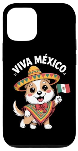 VIVA MEXICO ソンブレロの犬 メキシコ独立記念日 フィエスタ国旗 かわいい スマホケース iPhone 12/12 Pro 用