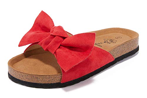 Image of FISACE Womens Bow Flat Sandals Flip Flops Slide Sandals Summer Beach Shoes
