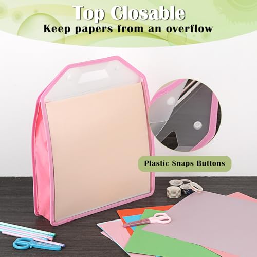 Image of BTSKY 4 Pack 12x12 Scrapbook Paper Storage Organizer, Portable Scrapbook Organizer with Buckle, Expanding Paper Folio Plastic File Organizer for Holding Scrapbook, Vinyl Craft Paper, Cardstock(Pink)