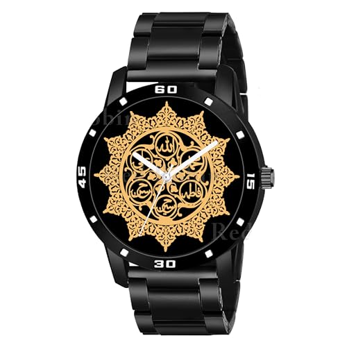 Talgo Analog PANJATAN Design Black Dial Stylish Black Silicone Strap Wrist Watch for Muslim Men and Boys, Pack of 1 - IW0128-AVO-BLK-CDBLK