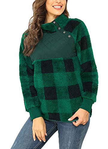 VIISHOW Women's Long Sleeves Quilt Coat Turtleneck Oblique Button Neck Fleece Pullover Coat Sweatshirts Outwear with Pocket