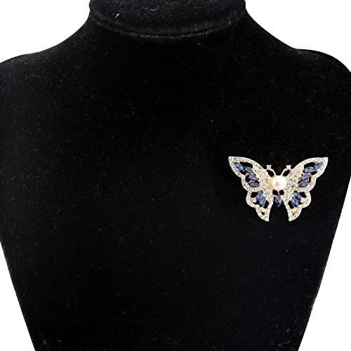 Image of FEELMEM Crystal Rhinestone Butterfly Brooch Pin Blue Color Butterfly Brooches for For Women Wedding /Banquet /Birthday Party
