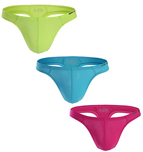 Sexy Contracted Thong Shapewear G-string For Men Pure Color Underwear B1143 (L, Rose/Yellow/Sky blue)