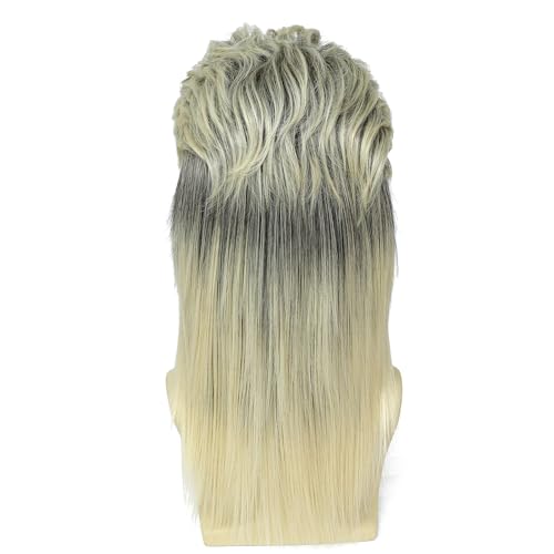 Image of 80s Men's Mullet Wig, Long Ombre Blonde & Black Retro Wig for Halloween Cosplay, Punk Rock Costume, Fancy Dress & 80s Theme Party (Blonde Mix Black)