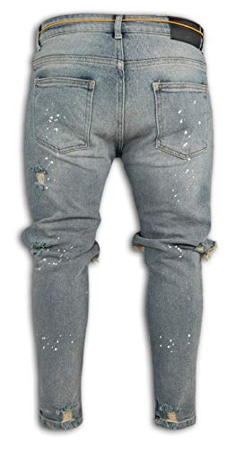 CHARTOU Men's Distressed Paint Splatter Zipper Tapered Leg Denim Jeans Pants2