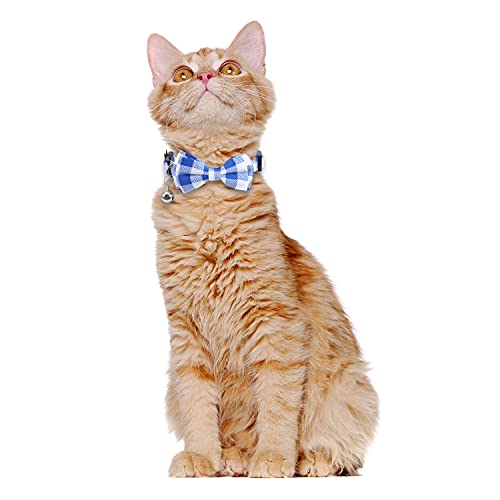 Lamphyface 2 Pack/Set Cat Collar Breakaway with Cute Bow Tie and Bell Plaid Flower for Kitty Adjustable Safety - Image 6