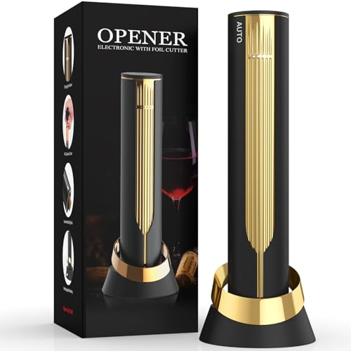 Image of Newise Rechargeable Electric Wine Bottle Opener with Charging Base & Foil Cutter, Luxury Wine Lovers Gifts for Women Men - Gold & Black