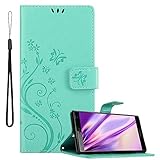 Cadorabo Hülle kompatibel mit Sony Xperia XZ2 Blumen Design aus Kunst Leder Flip Klappbare Stoßfeste Magnetische [Standfunktion] [Kartenfächern] Cover Hülle für Sony Xperia XZ2 Tasche in Türkis